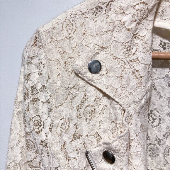 Cream Lace Biker Moto Jacket - Picture 6 of 16